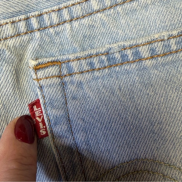 Levis 501 Premium Denim Shorts Women 30 Cutoff Frayed High Rise Button Fly Big E - Picture 6 of 10